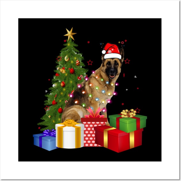 German Shepherd Christmas Dog Shirt With Santa Hat Christmas Funny Gift Wall Art by CoolTees